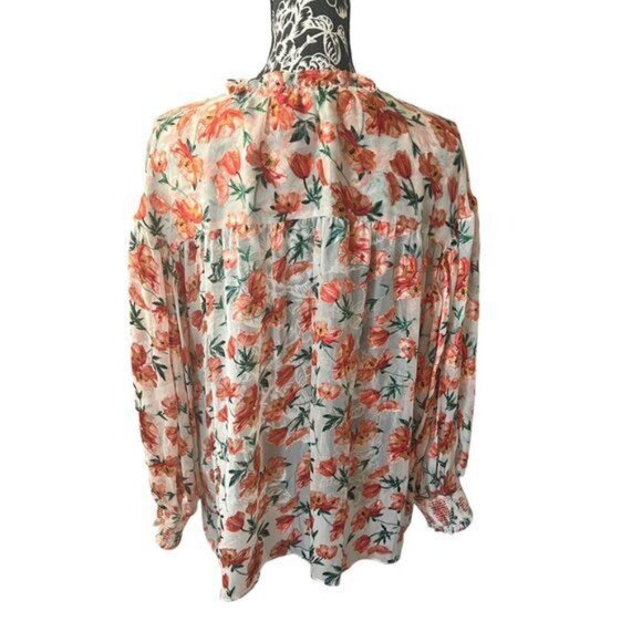 Alice and Olivia Floral Womens Silk Shirt Top Blouse Orange Peach Long Sleeve SM - Picture 3 of 7
